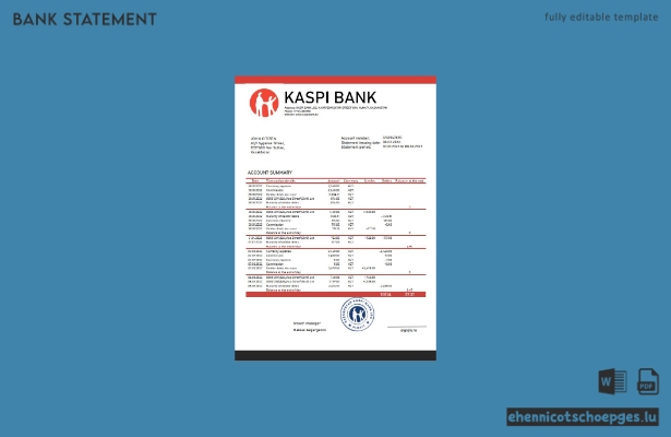 Beispiel für einen Kontoauszug der Kasachstan Kaspi Bank (Vorschau)